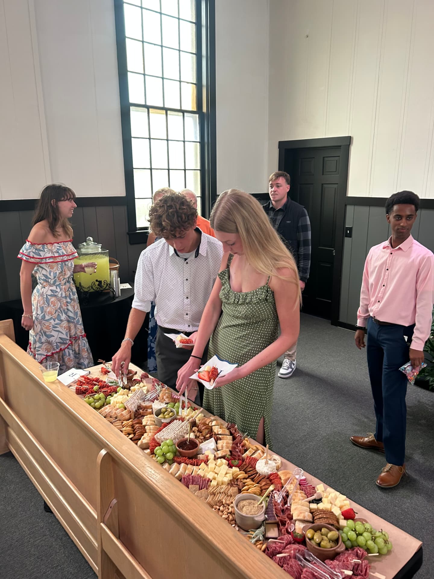 A professionally styled grazing table for a weekend celebration at the Chapel
